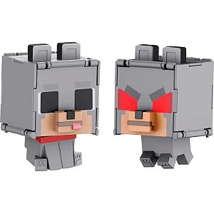 Jogo Figuras Minecraft Lobo Domesticado + Lobo Hostil Flippin' Figs 2 em 1 Mattel - JCN22