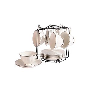 Conjunto de 6 Xícaras e Pires com Suporte para Café ou Chá