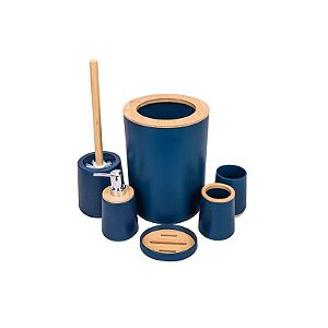 Jogo de Banho Plástico com Bambu 6 Peças - Azul