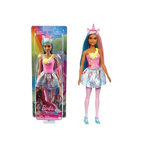 Boneca Barbie Curva Fantasia Unicórnio Azul Cortiça