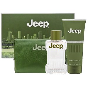 Kit Jeep Adventure Loção Pós-Barba 100mL + Shampoo + Gel de Banho 200mL + Necessaire