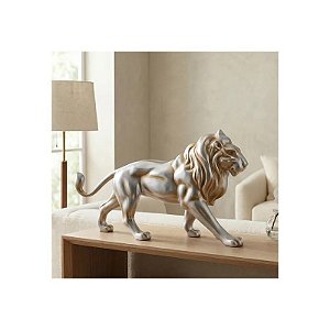 Estátua Decorativa de Leão 46 CM Prateada