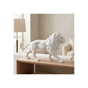 Estátua Decorativa de Leão 46 cm Branca