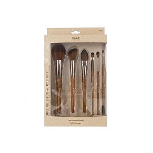 Kit de Pincéis Cala Dark Bamboo Deluxe Face e Olho 6 Peças