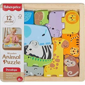 Quebra-Cabeças de Animais de Madeira Fisher Price - JFG10 (12 Peças)
