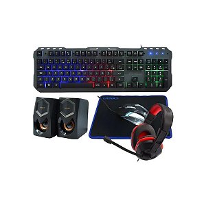 Kit Gamer Satellite GK-53 Teclado Portugués + Mouse + Auricular + Mousepad + Speaker - Negro