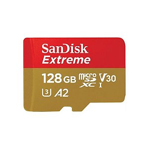 Cartão de Memória Micro SD Sandisk Extreme 190-130 MB/s U3 128 GB com Adaptador (SDSQXAA-128G-GN6MA)