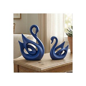 Estátua Decorativa de Cisnes de Resina Azul