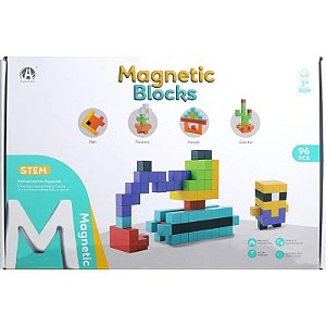 Jogo de Cubos Magnéticos de Construção Magnetic Blocks Chuang Huang - CH1235 (96 peças)