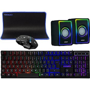 Kit de Teclado Gamer 4 em 1 + Mouse + Mousepad + Caixa de Som GK-42