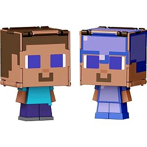 Figuras Minecraft Steve na Armadura Encantada Flippin' Figs 2 em 1 Mattel - JCN19