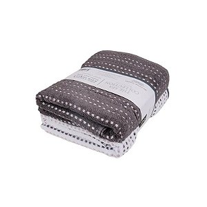 Toalha de Banho em Algodão 71x135cm 2 Peças Cinza e Branco