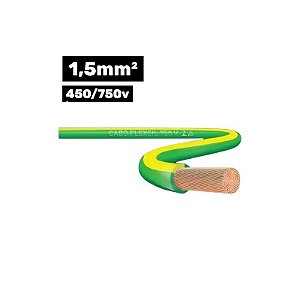 Cabo Flexsil 450/750V 1*1,5mm 100m Verde/Amarelo (Brasileirin)