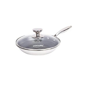 Panela de Aço Inoxidável com Tampa de Vidro. Interior Antiaderente.