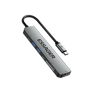 Hub Essager EHBO7-Qhog-Z 7 em 1 HDMI/USB-C 4K 30Hz - Cinza Escuro