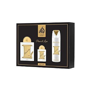 Kit Lattafa Perfume Águas da Paz & Amor Presente Eau de Parfum Unissex - 3 Unidades