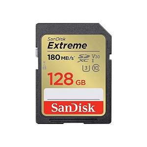 Cartão de Memória SD Sandisk Extreme 180-90 MB/s C10 U3 V30 128 GB (SDSDXVA-128G-Gncin)