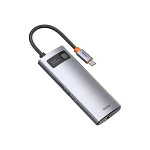 Hub USB-C 6 Em 1 Baseus CAHUB-CW0G 3 USB-A 3.0 + HDMI 4K + USB-C PD + RJ45 - Cinza