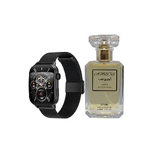 Kit Relógio Inteligente G-Tide S6 Pro Coleção Perfume - Bluetooth - Pulseiras Extras - Preto + Perfume Ambos - Eau de Parfum - Unissex - 30ML