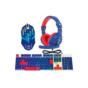 Teclado Vivitar Lvlup + Kit GAM745211-BLU-STK-6 Sonic 3 Mouse + Fone de Ouvido (Caixa Feia)