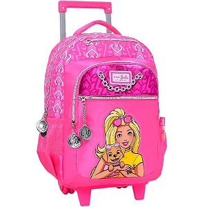 Mochila com Rodinhas Escolar Barbie - 71640 (Rosa)