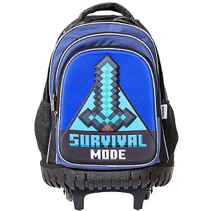 Mochila Escolar Minecraft com Rodas M34-220200 (Preto/Azul)