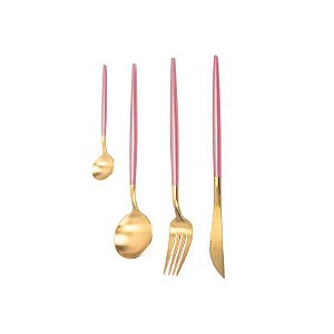 Jogo de Talheres Inox com Detalhes Em Dourado 24 Peças
