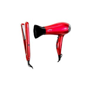 Kit Britânia PKT3250 Cereja - Secador e Prancha de Cabelo - 2200W e 28W - 220V e Bivolt - Vermelho