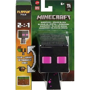 Figura Minecraft Enderman + Bloco de Grama 2em1 Mattel - HTL53