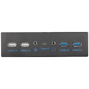 Hub de Painel Frontal 5.25" USB3.1 Gen2 Type-C/USB 2.0/Jack 3.5mm Preto