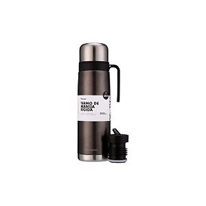 Garrafa Térmica Terrano - 1L - com Bico e Alça Rígida - Preto Metal