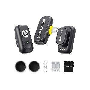 Microfone Sem Fio Hollyland Lark A1 Mini Duo (2 TX + 1 RX) - Lightning - Recarregável - Preto