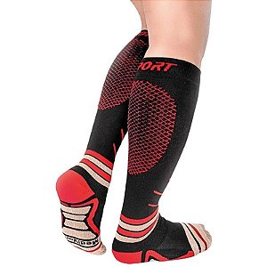 Meias de Compressão com Fio de Cobre Medivaric Esportivo - Preto/Vermelho (G)