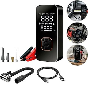 Compressor de Ar + Auxiliar de Partida Portátil 8000mAh - Preto