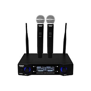 Microfone Sem Fio Satellite A-MK1203 com 2 Microfones Preto