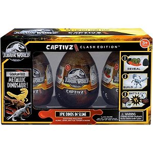 Brinquedo Jurassic World Captivz Pacote Triplo Dinossauros em Gosma - Monstro