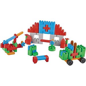 Bloco de Montar Conjunto PolyM Hape - 761815 (128 peças)
