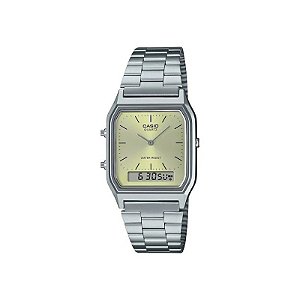 Relógio Casio Vintage AQ-230A-9AMQYDF Analógico/Digital Unissex - Prata/Amarelo Sunray