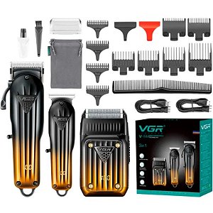 Kit Máquina de Corte VGR Voyager Recarregável V-644 - Preto/Dourado