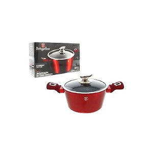 Panela c/Tampa de Vidro Mármore Vermelho 8LT