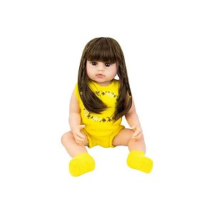 Boneca Bebê Reborn V-44 - 55 cm - Silicone - Roupa Amarela