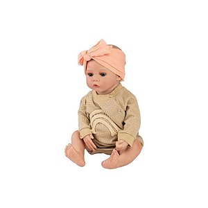 Boneca Baby Reborn V-123 - 48CM - Silicone - Roupa Bege