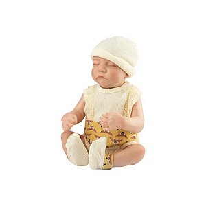 Boneca Bebê Reborn V-126 - 48CM - Silicone - Roupa Bege e Marrom