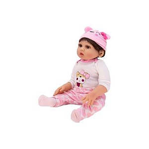 Boneca Bebê Reborn V-026 - 48CM - Silicone - Roupa Desenho Urso