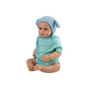 Boneca Baby Reborn V-102 - 48cm - Silicone - Roupa e Touca Azul