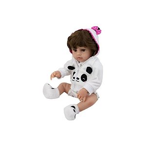Boneca Bebê Reborn V-001- 48cm - Silicone - Roupa de Panda