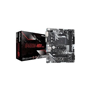 Placa Mãe Asrock B450M-HDV R4.0 DDR4 Soquete AM4 Chipset AMD Pontão B450 Micro ATX