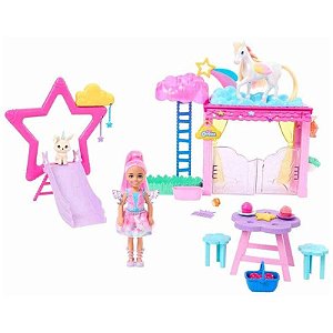 Boneca Barbie A Touch of Magic Conjunto de Brincadeira Chelsea e Pégaso Mattel - HNT67