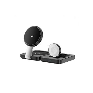 Carregador Wiwu WI-W028 QI2, 3 Em 1, Dobrável, 15W 3A, Sem Fio - Preto