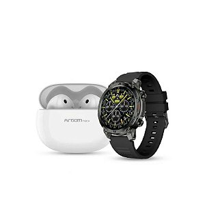 Relógio Smart Argom Skei C70 ARG-WT-6070BK 22MM - Preto + Fone de Ouvido E55 Branco